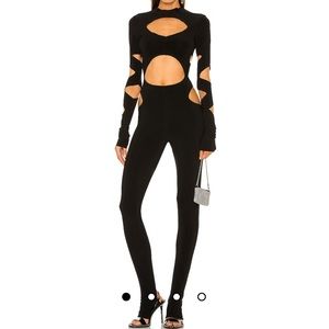 SOLD **** Norma Kamali Long Sleeve Aztec Catsuit Black